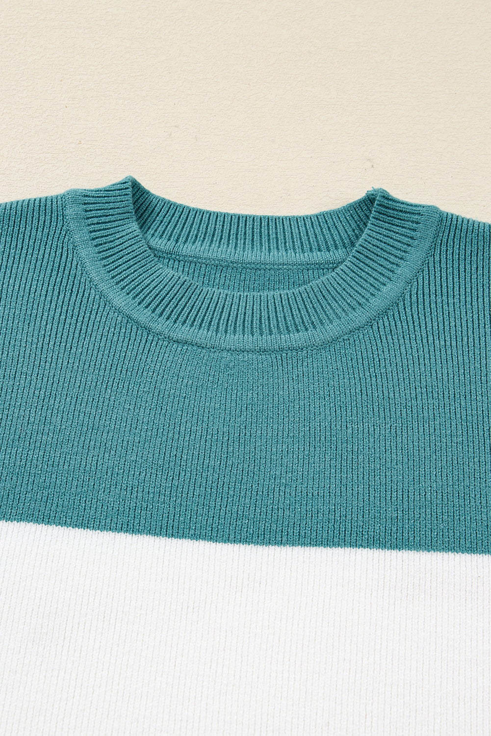 Green Color Block Plain Ribbed Knit Baggy Sweater