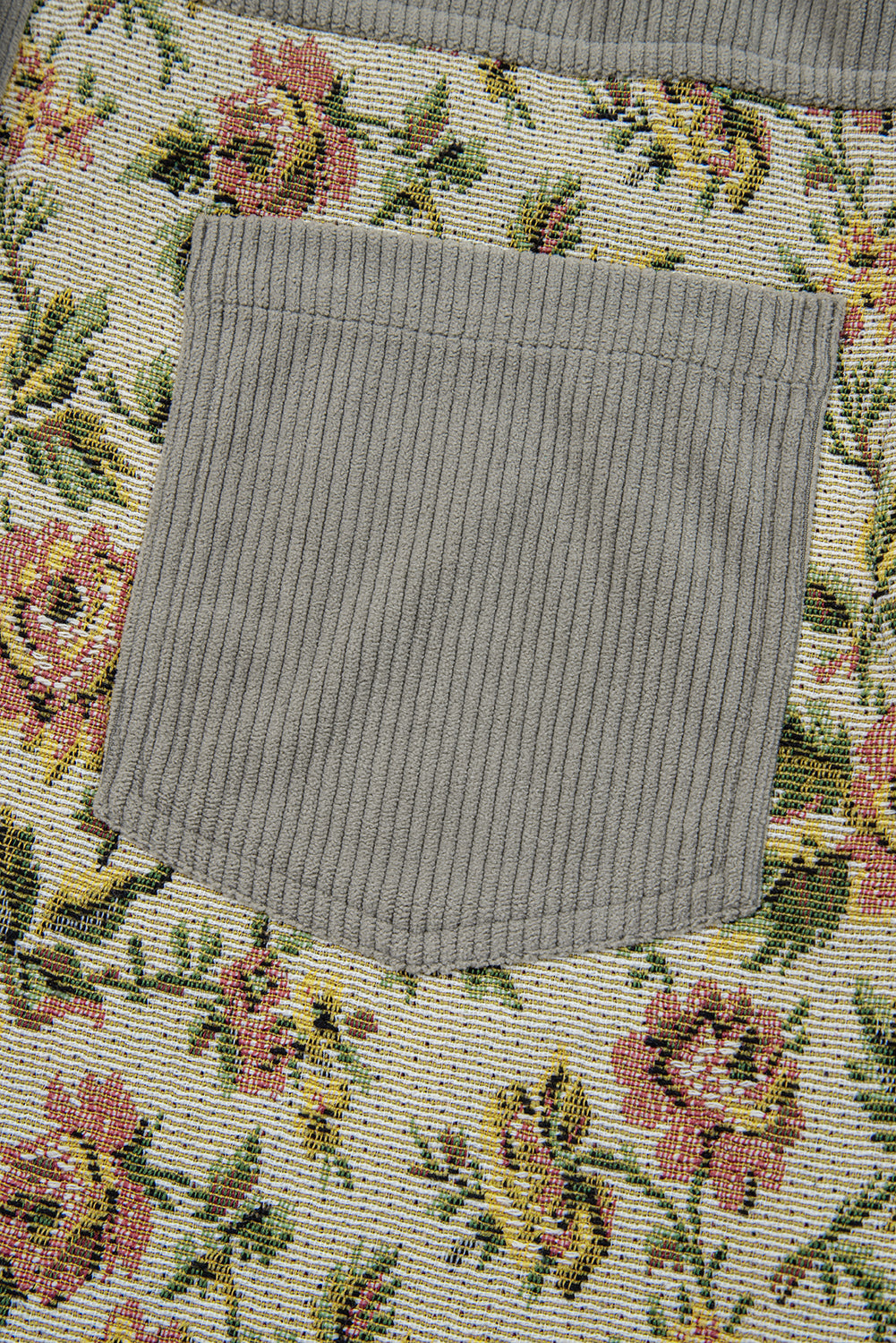 Clay Ribbed Retro Floral Patchwork Shirt Style Jacket