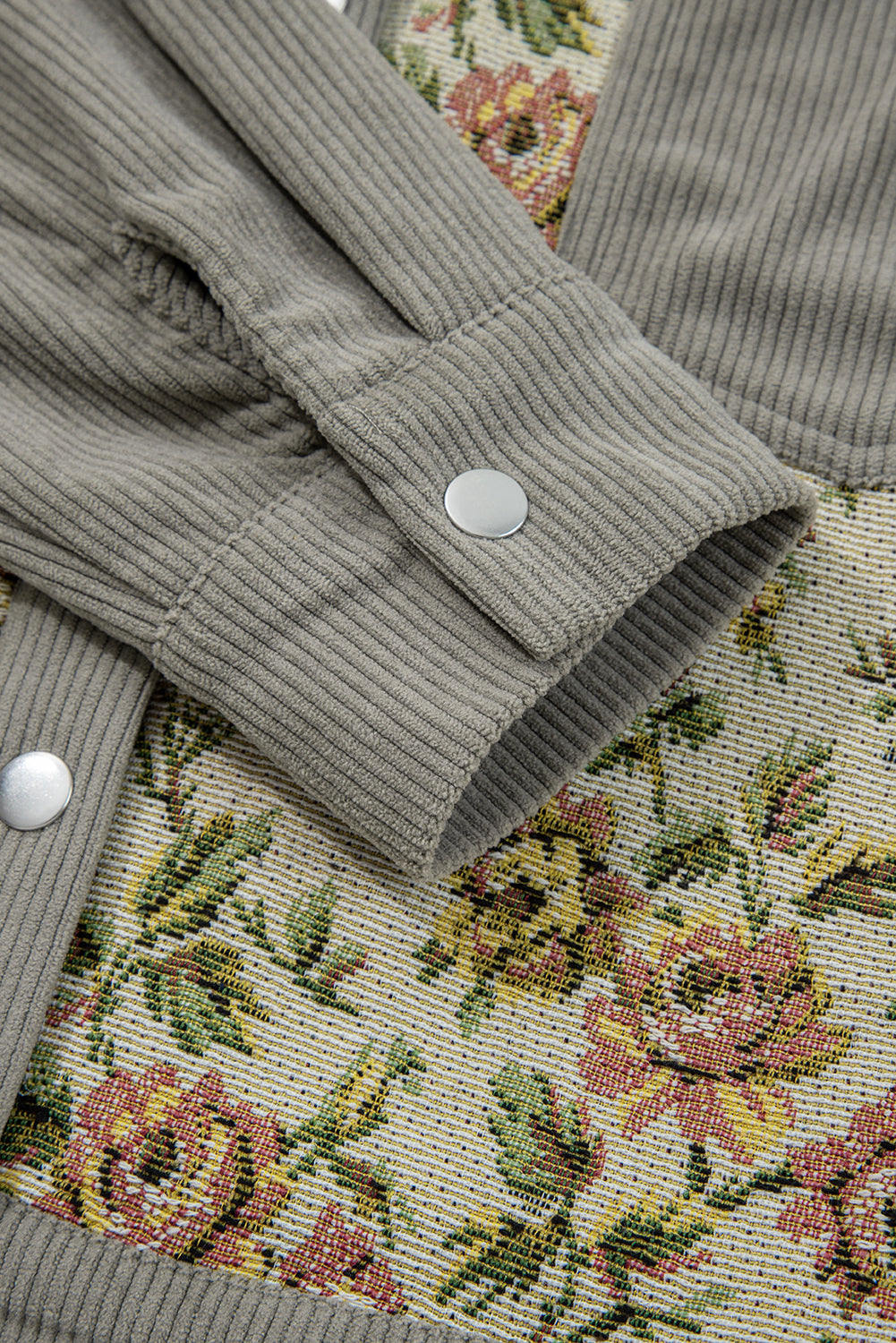 Clay Ribbed Retro Floral Patchwork Shirt Style Jacket