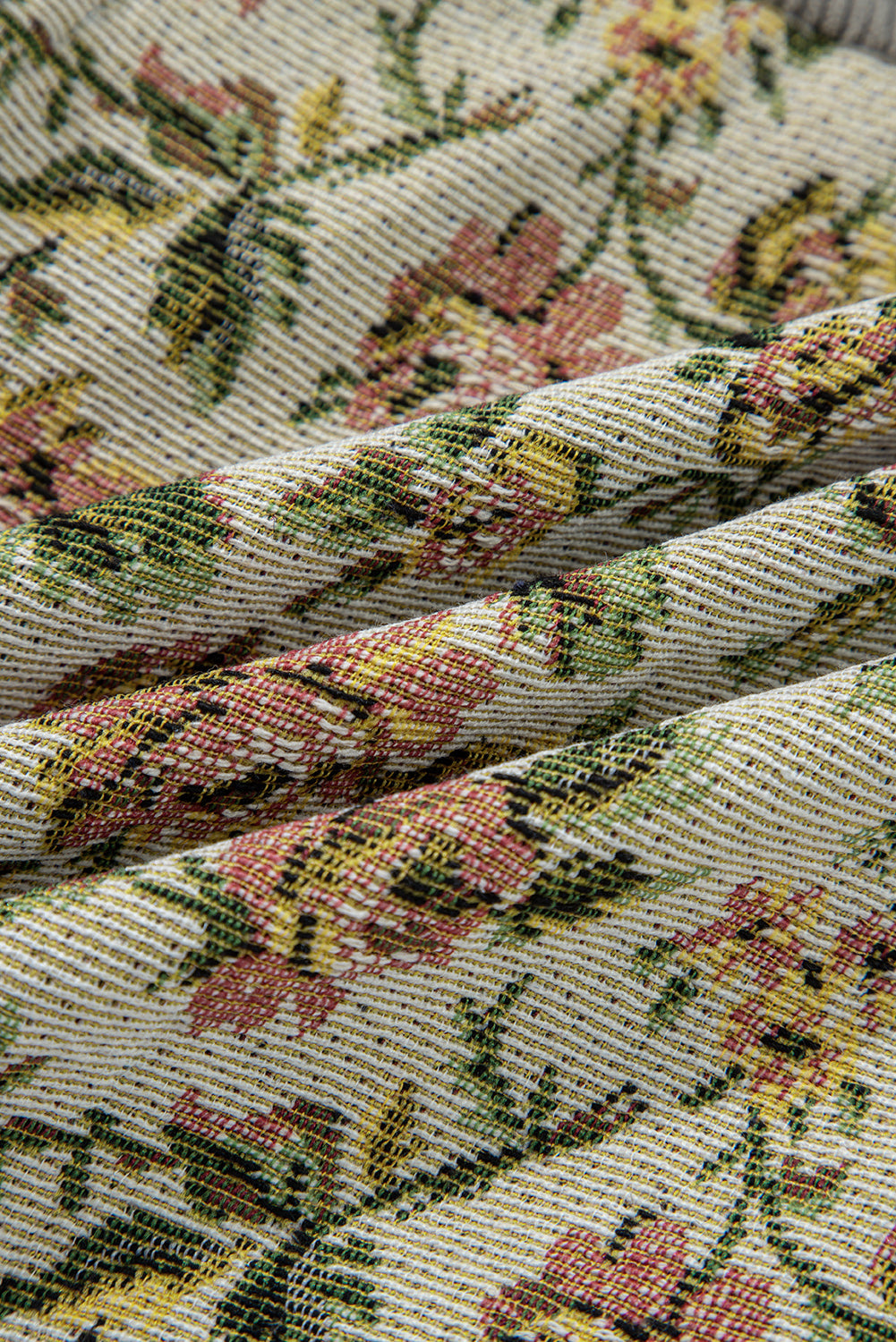 Clay Ribbed Retro Floral Patchwork Shirt Style Jacket