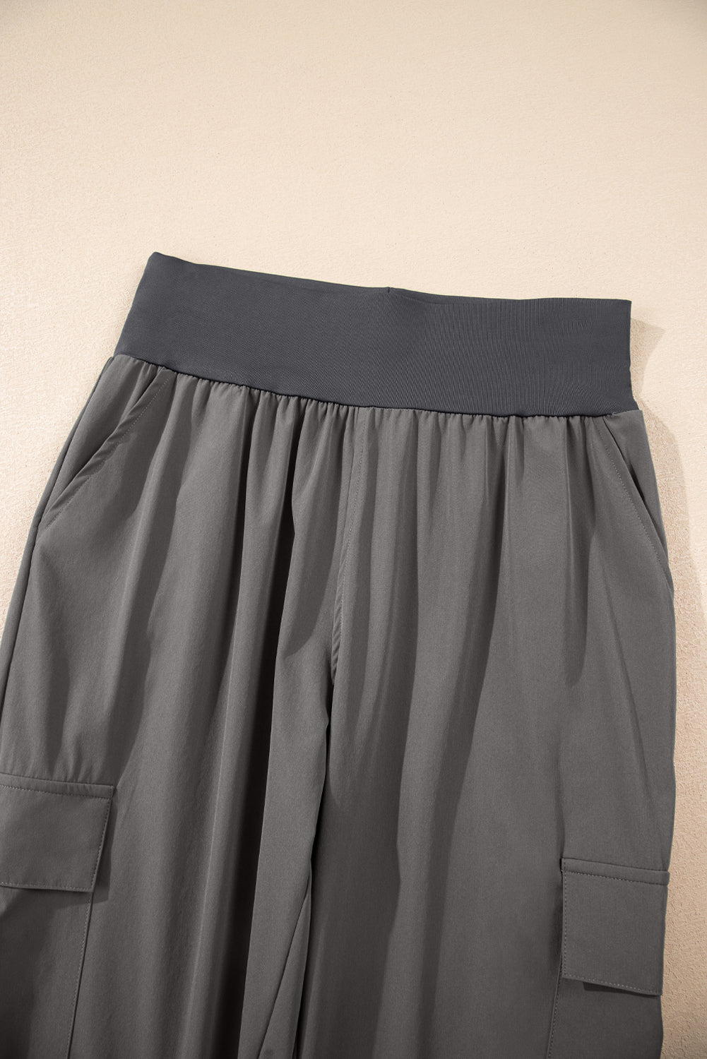 Black Elastic High Waist Pocketed Cargo Jogger Pants