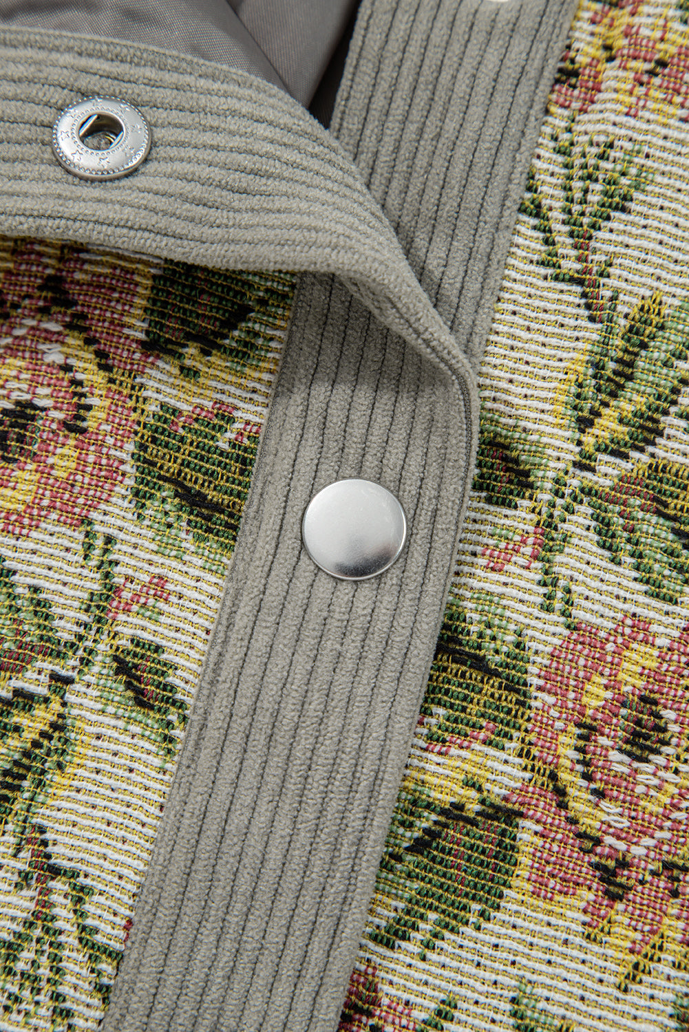 Clay Ribbed Retro Floral Patchwork Shirt Style Jacket