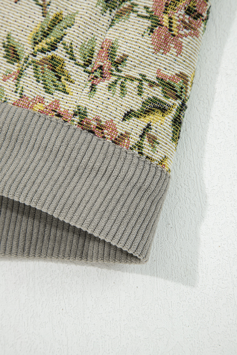 Clay Ribbed Retro Floral Patchwork Shirt Style Jacket